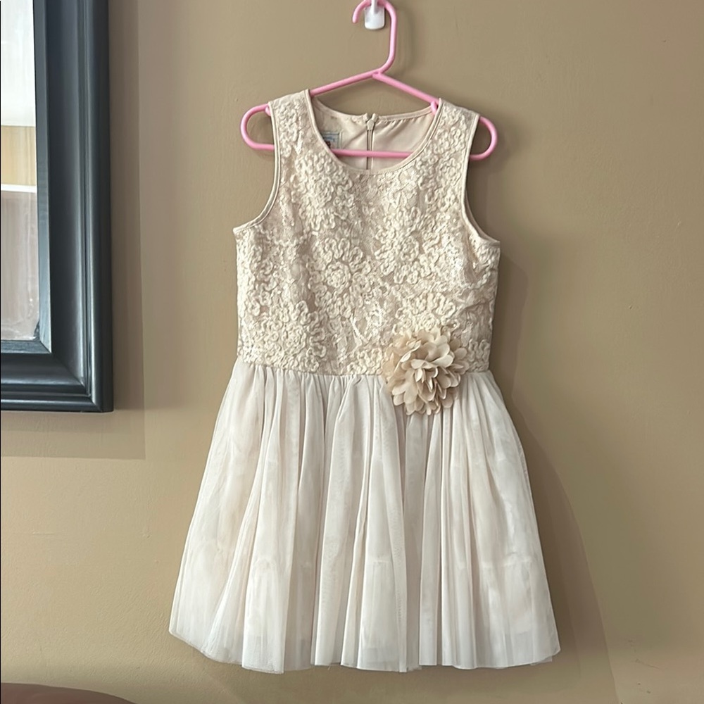 Elegant Cream Kids Dress with Floral Detail